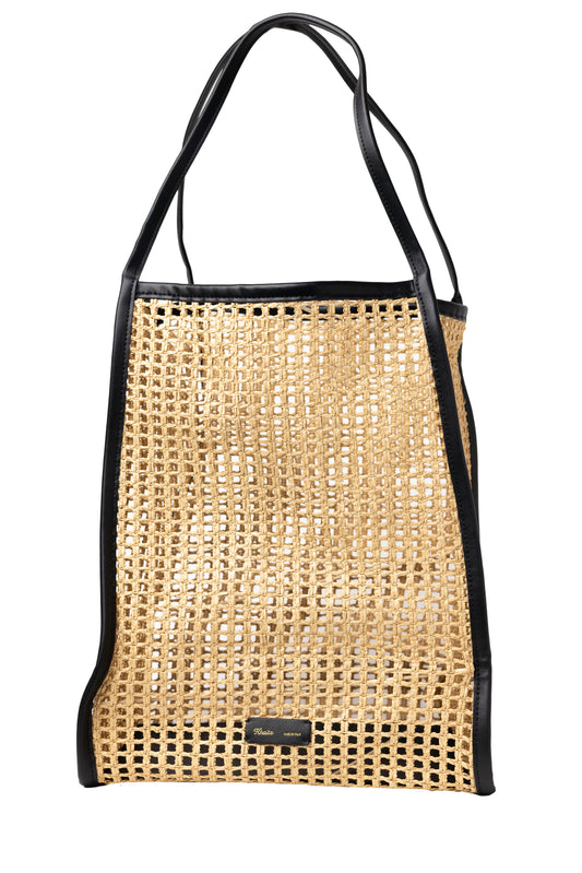 Khaite Tote Natural Raffia and Black Leather Bag