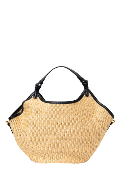 Khaite Lotus Natural Raffia and Black Leather Bag